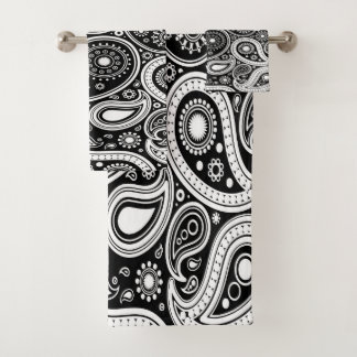 Fun Black and White Paisley Towel Set