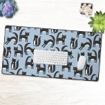 Fun Black and White Tuxedo Cat Pattern Blue Desk Mat<br><div class="desc">Cute black and white tuxedo cats going about their business. A fun pattern on a blue background,  perfect for animal and pet lovers. Original art by Nic Squirrell.</div>