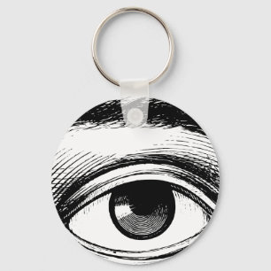 Fun Black and White Vintage Eye Illustration Keychain