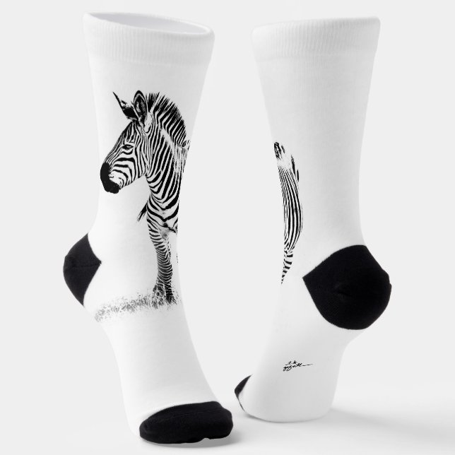 Fun Black and White Zebra Modern Minimalist Socks (Angled)