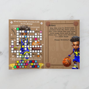 Fun Black Boys Basketball Secret Message Birthday Card