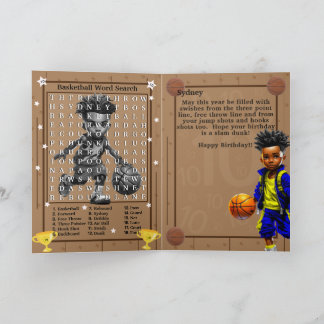 Fun Black Boys Basketball Word Search Birthday Card