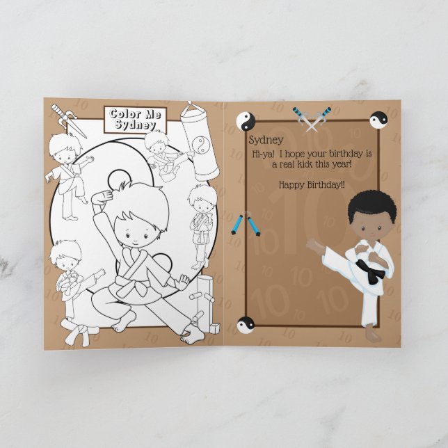Fun Black Boys Karate Colouring Page Happy Birthda Card (Inside)