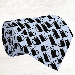 Fun Black Cat Blue Tie