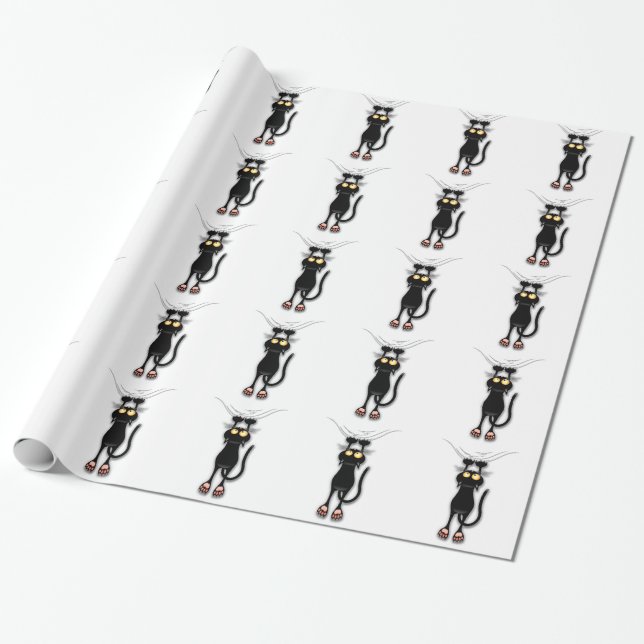 Fun Black Cat Falling Down Wrapping Paper (Unrolled)