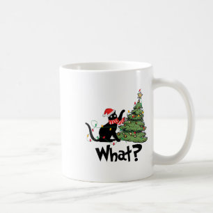 Fun Black Cat Gift Pushing Christmas Tree Over Cat Coffee Mug