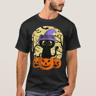 fun black cat halloween kid costume witch bats pum T-Shirt