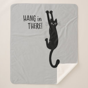 Fun Black Cat Hanging On - Hang in There! Humourou Sherpa Blanket