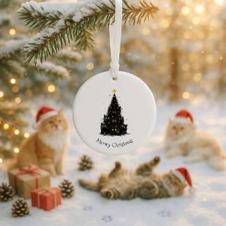 Fun Black Cat Meowy Christmas Tree Ceramic Ornament