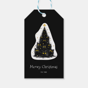 Fun Black Cat Meowy Christmas Tree Gift Tags