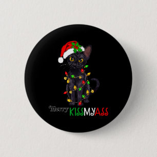 Fun Black Cat Merry Kissmy Xmas Pyjamas Chritsmas 2 Inch Round Button