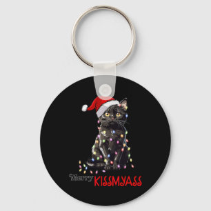 Fun Black Cat Merry Kissmy Xmas Pyjamas Chritsmas Keychain