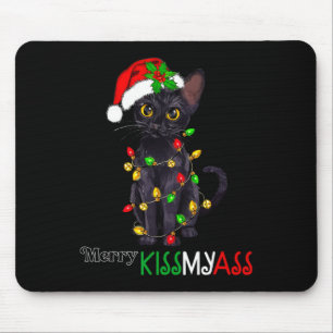 Fun Black Cat Merry Kissmy Xmas Pyjamas Chritsmas Mouse Pad