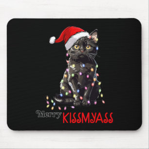 Fun Black Cat Merry Kissmy Xmas Pyjamas Chritsmas Mouse Pad