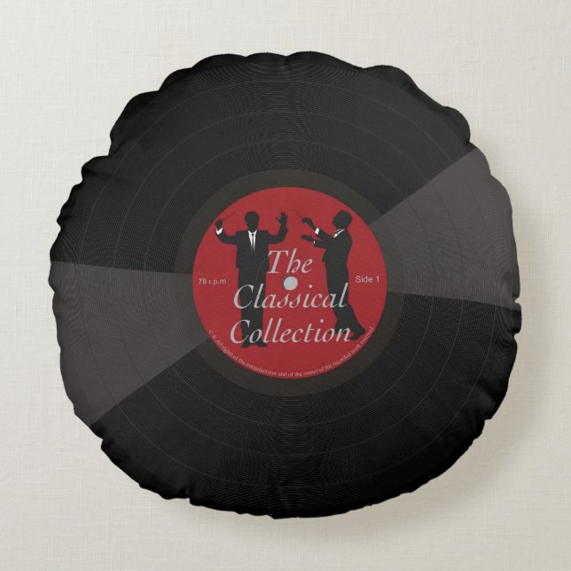 Fun black classical music vinyl record, round pillow (Front)