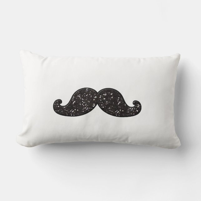 FUN BLACK GLITTER MUSTACHE LUMBAR PILLOW (Front)