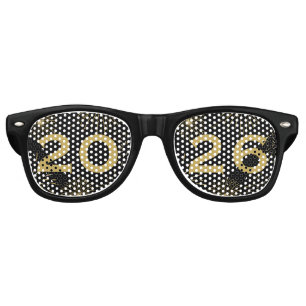 Fun Black Gold 2026 New Year's Eve Party Retro Sunglasses