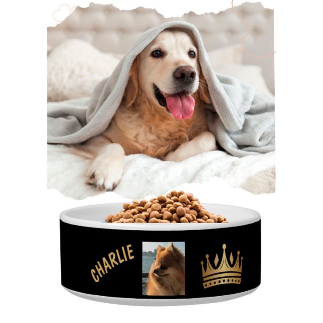 Fun Black Gold Name Crown Dog  Bowl (Creator Uploaded)