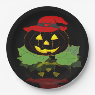 Fun Black Halloween Jack O'Lantern Reflections Paper Plate
