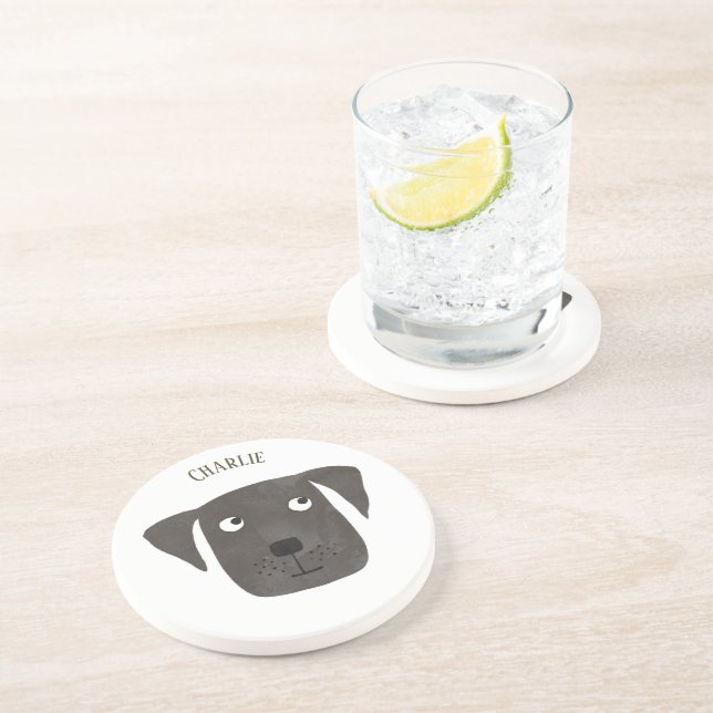 Fun Black Labrador Retriever Dog Personalized Coaster (Side)