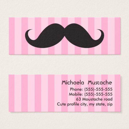 Fun black moustache on pink stripes business card