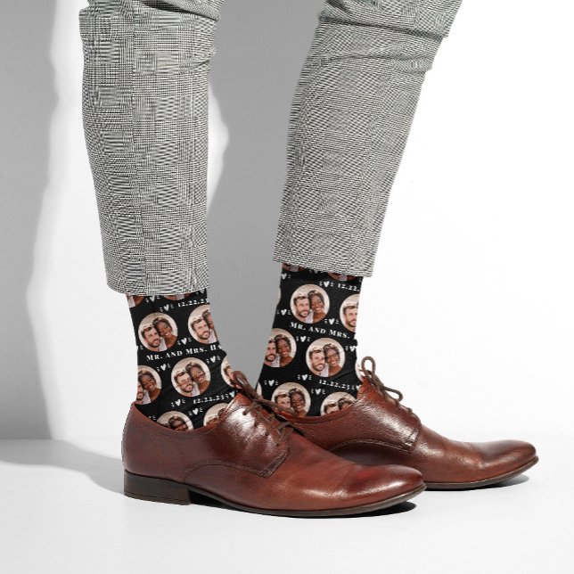 Fun Black Newlywed Couple Photo Pattern Socks (Creator Uploaded)