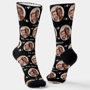 Fun Black Newlyweds Photo Pattern Socks
