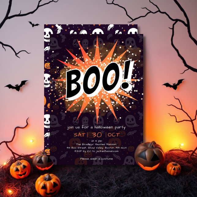 Fun Black & Orange Boo Halloween Invitation (Creator Uploaded)
