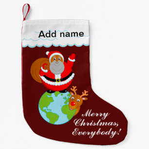 Fun black Santa Claus standing on the Earth, Small Christmas Stocking