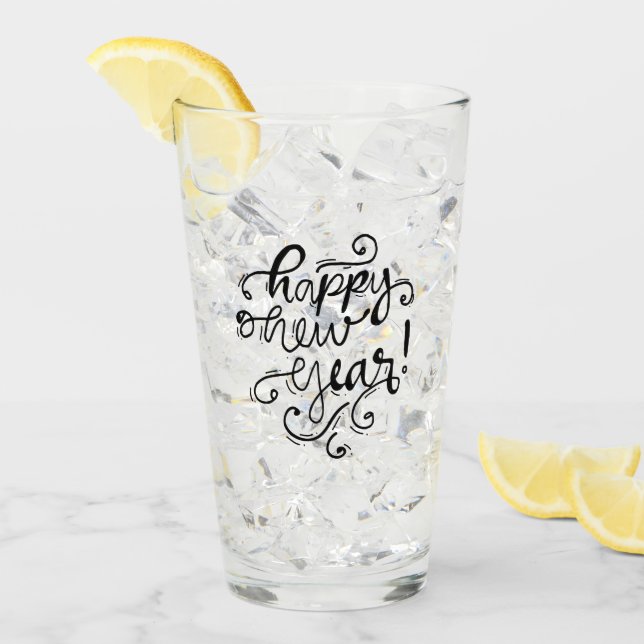 Fun Black Script Happy New Year Glass (Front Ice)