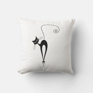 Fun Black Stylized Cats Throw Pillow