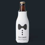 Fun Black Tie Best Man Wedding Favour Bottle Cooler<br><div class="desc">These fun foam bottle coolers are designed specially for the Best Man. They feature a fun design of a black tie with three buttons on a white background resembling a tuxedo. The text reads "Best Man" and has a space for his name as well as the wedding couple & date....</div>
