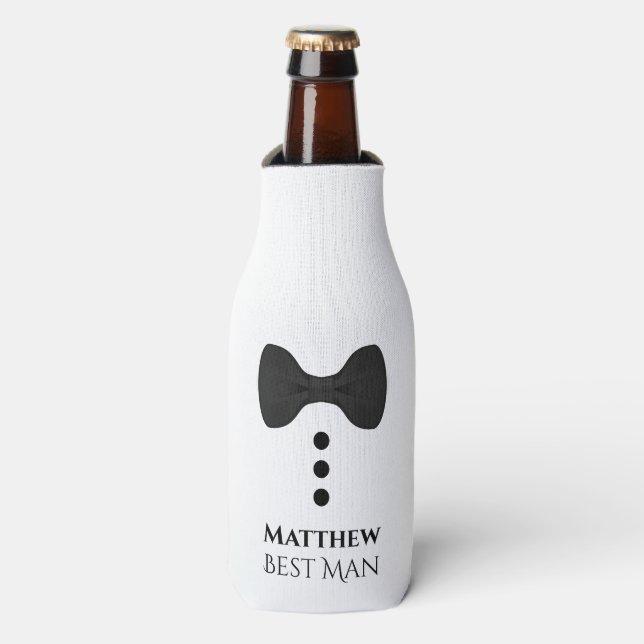 Fun Black Tie Best Man Wedding Favour Bottle Cooler (Bottle Front)