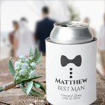 Fun Black Tie Best Man Wedding Foam Can Cooler<br><div class="desc">These fun foam can coolers are designed as gifts or favours for the best man. They feature a fun design of a black tie with three buttons on a white background, resembling a tuxedo. The text reads "Best Man" and has a space for his name as well as the wedding...</div>