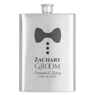 Fun Black Tie Tuxedo Groom Silver Flask