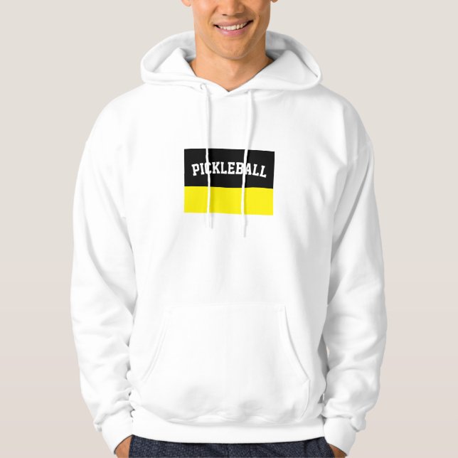 Fun Black Vivid Yellow Colour Block Pickleball Tex Hoodie (Front)