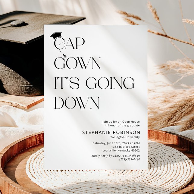 Fun Black & White Cap, Gown Graduation Invitation (Creator Uploaded)