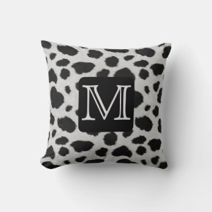 FUN BLACK & WHITE COW PRINT, MONOGRAM THROW PILLOW