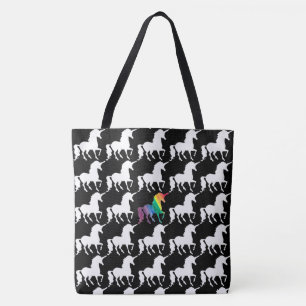 Fun Black & White Rainbow Unicorn Pattern Pretty Tote Bag