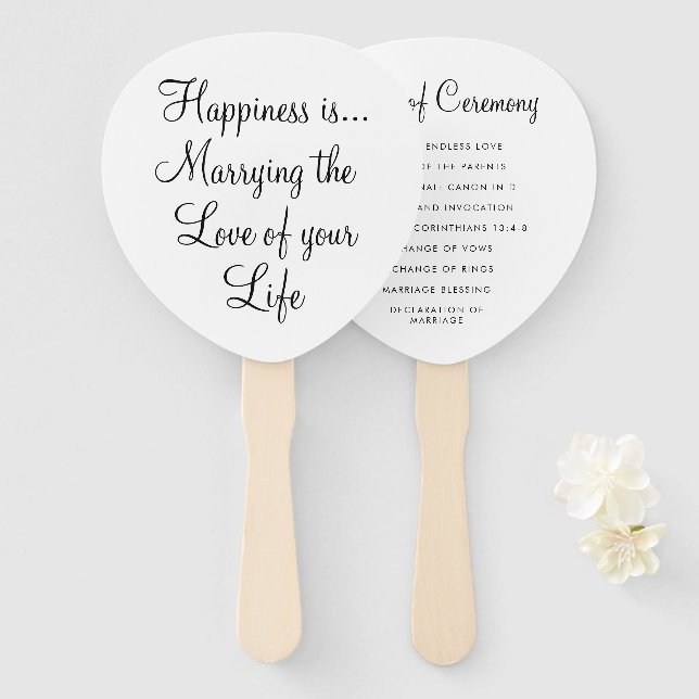 Fun Black White Typography Quote Wedding Program Hand Fan (Front and Back)