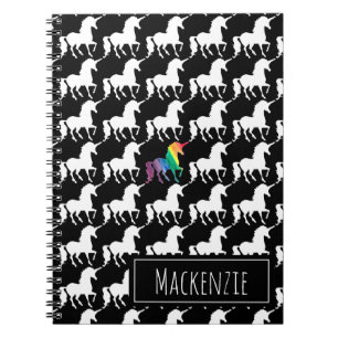 Fun Black & White Unicorn Rainbow Personalized Notebook