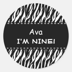 Fun Black White Zebra Custom 9th Birthday Classic Round Sticker