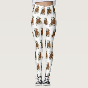 Fun Block Style Painted Golden Retriever Leggings