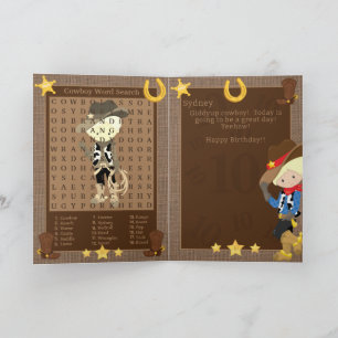 Fun Blonde Boys Cowboy Word Search Happy Birthday Card