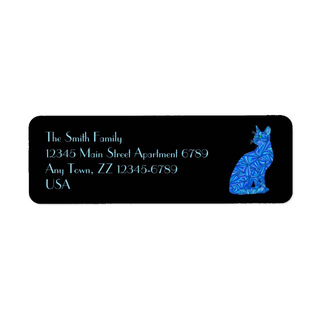 Fun Blue Abstract Sitting Cat Art Address Labels (Front)