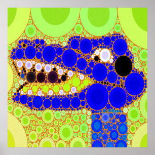 Fun Blue Alligator Crocodile Retro Circles Mosaic Poster
