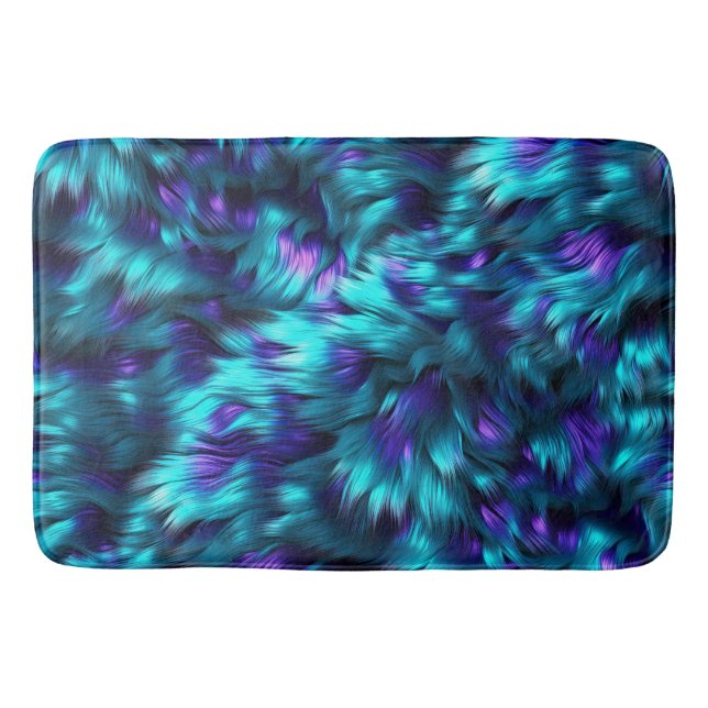 Fun Blue and Purple faux monster fur texture Bath Mat (Front)