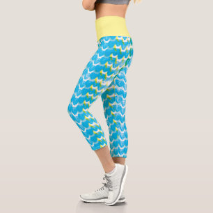 Fun Blue and Sea Foam Green Abstract Heart Pattern Capri Leggings
