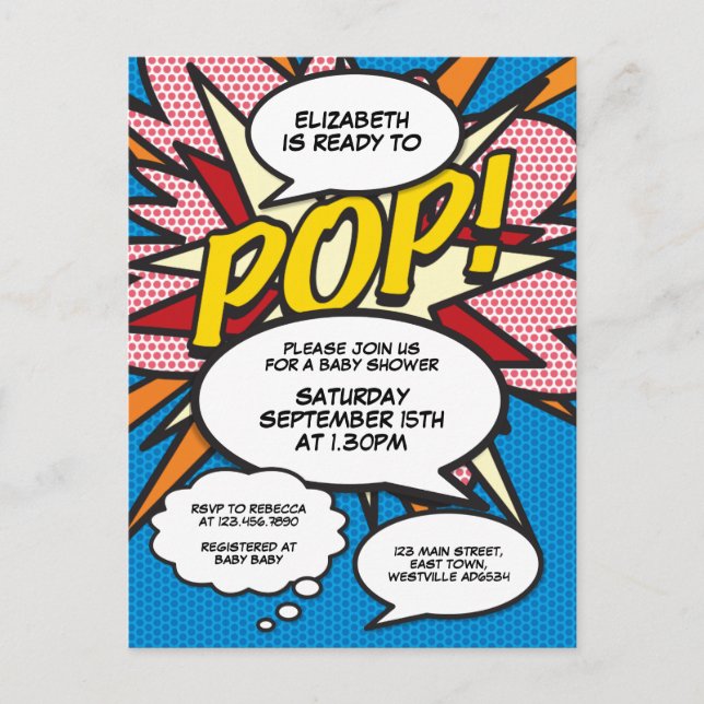 Fun Blue Baby Shower Sprinkle Photo Comic Book Invitation Postcard (Front)