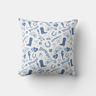 Fun Blue Coastal Cowgirl Pattern Throw Pillow